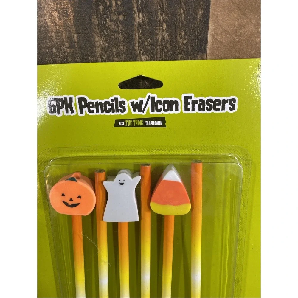 Party Favor Target Halloween 12 Pencils Erasers Pumpkin Ghost Candycorn Vtg 2004
